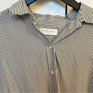 NEW Everlane black and white stripe silk shirt